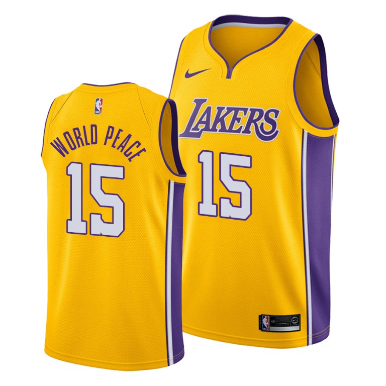 Men's Los Angeles Lakers Metta World Peace #15 NBA Icon Yellow Social Justice Gold Basketball Jersey GQD2183LN